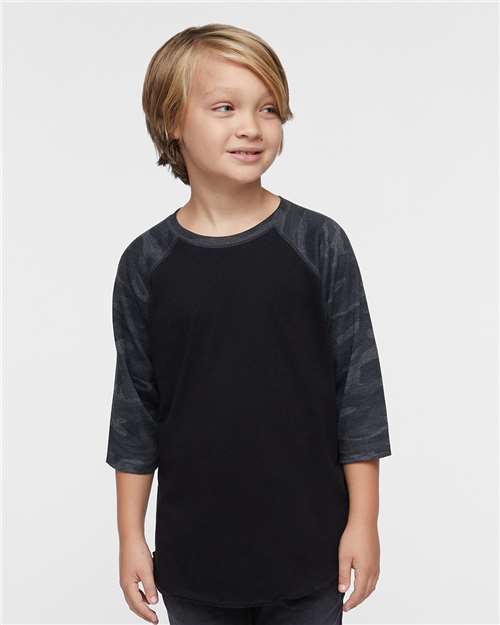 LAT Youth Baseball Fine Jersey Three-Quarter Sleeve Tee - Model Front