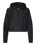 Independent Trading Co. Women's Lightweight Quarter-Zip Pullover Crop Windbreaker - Black Front