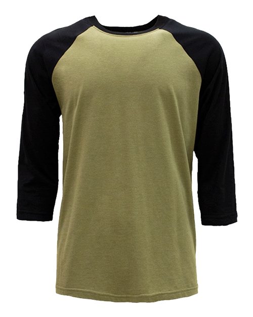 Next Level Unisex CVC Three-Quarter Sleeve Raglan Tee - Black/ Olive Front
