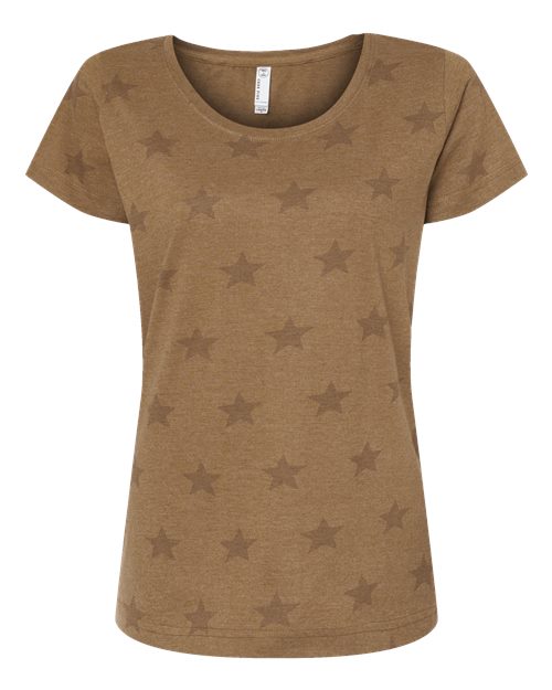 Code Five Women's Star Print Scoop Neck Tee - Coyote Brown Star Front