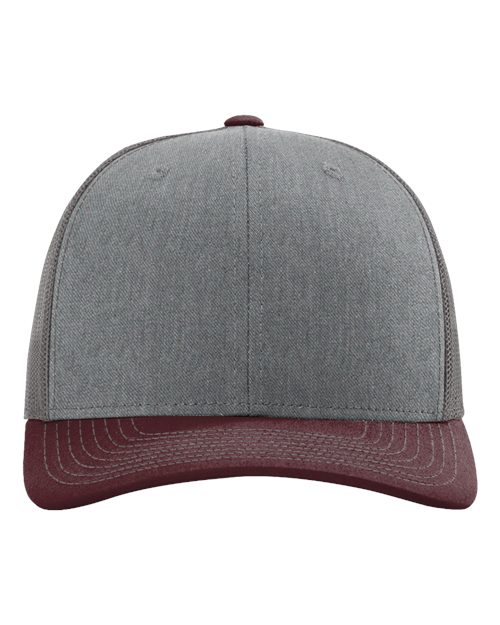 Richardson Snapback Trucker Cap - Heather Grey/ Charcoal/ Maroon Front