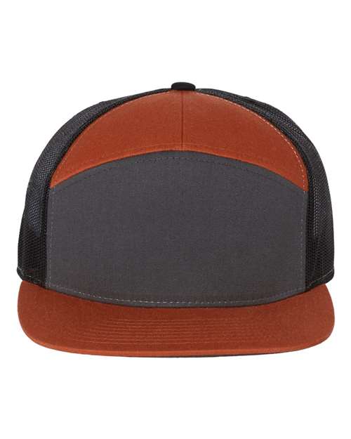 Richardson Seven-Panel Trucker Cap - Charcoal/ Burnt Orange/ Black Front