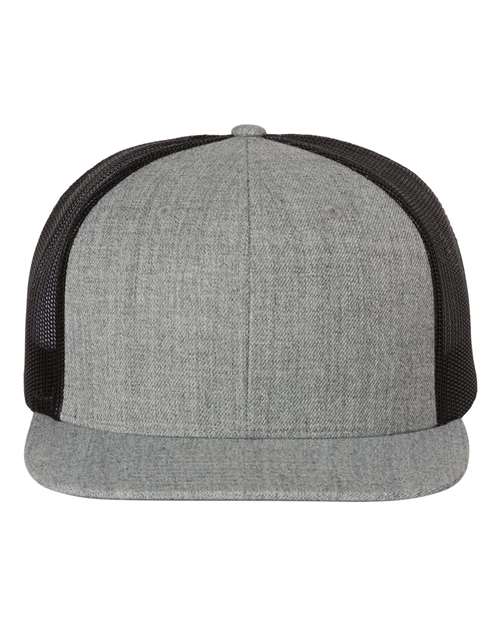 Richardson Wool Blend Flat Bill Trucker Cap - Heather Grey/ Black Front