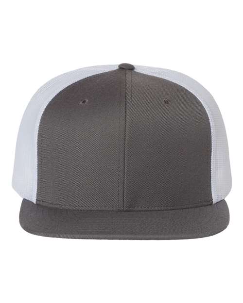 Richardson Wool Blend Flat Bill Trucker Cap - Charcoal/ White Front
