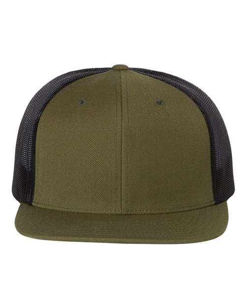 Richardson Wool Blend Flat Bill Trucker Cap - Loden/ Black Front