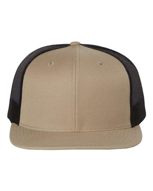 Richardson Wool Blend Flat Bill Trucker Cap - Khaki/ Black Front