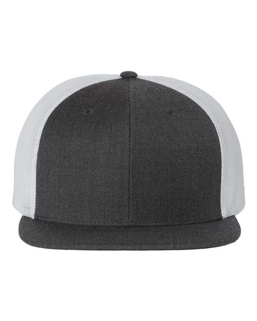 Richardson Wool Blend Flat Bill Trucker Cap - Heather Charcoal/ White Front