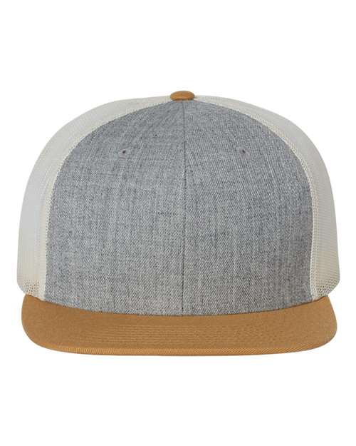 Richardson Wool Blend Flat Bill Trucker Cap - Heather Grey/ Birch/ Biscuit Front