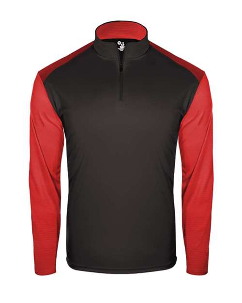 Badger Youth Breakout Quarter-Zip Pullover - Black/ Red Front