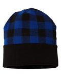 CAP AMERICA USA-Made Plaid Beanie - Black/ True Royal Front