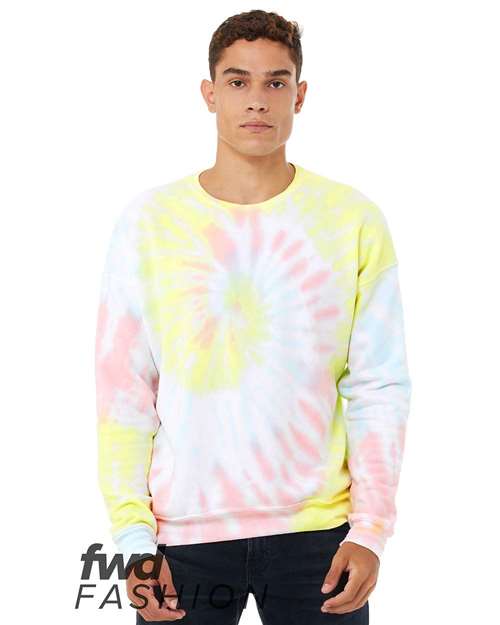 BELLA + CANVAS Unisex FWD Fashion Tie-Dyed Crewneck Sweatshirt - Rainbow Pastel Front