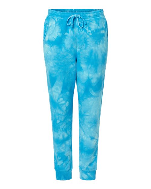Independent Trading Co. Unisex Tie-Dyed Fleece Sweatpants - Tie Dye Aqua Blue Front