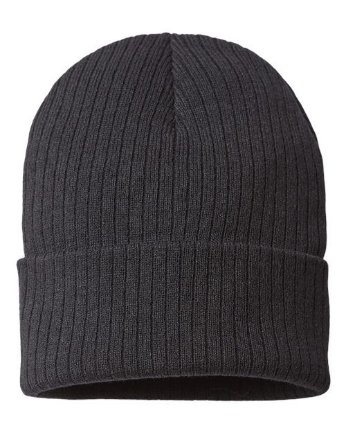Sustainable Rib Cuffed Beanie - Black Front