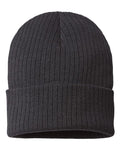 Sustainable Rib Cuffed Beanie - Black Front
