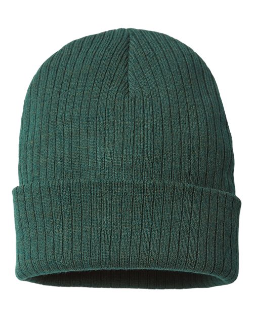 Sustainable Rib Cuffed Beanie - Bottle Green Front