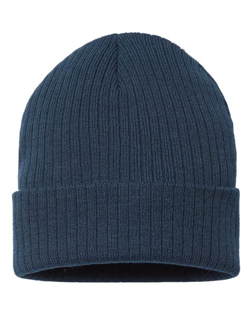 Sustainable Rib Cuffed Beanie - Navy Back