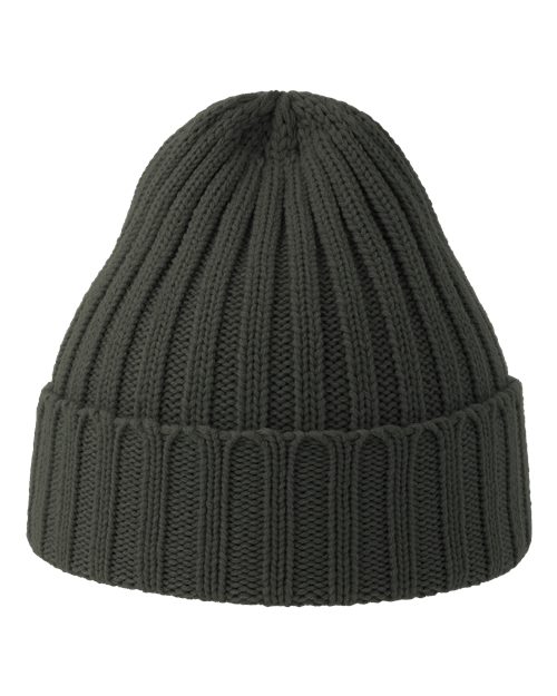 Sustainable Cable Knit Cuffed Beanie - Dark Grey Front