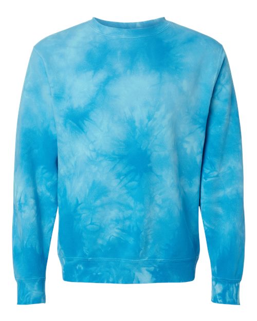 Independent Trading Co. Unisex Midweight Tie-Dyed Crewneck Sweatshirt - Tie Dye Aqua Blue Front