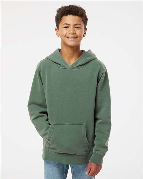 Independent Trading Co. Youth Midweight Pigment-Dyed Hooded Sweatshirt - Model Front