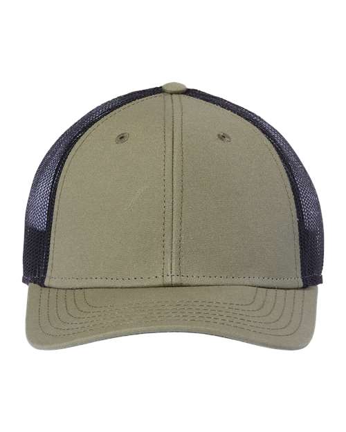 Atlantis Headwear Sustainable Recy Three Trucker Cap - Olive/ Black Front
