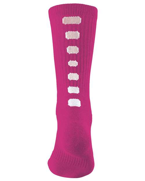 Augusta Sportswear Colorblocked Crew Socks - Power Pink/ White Front