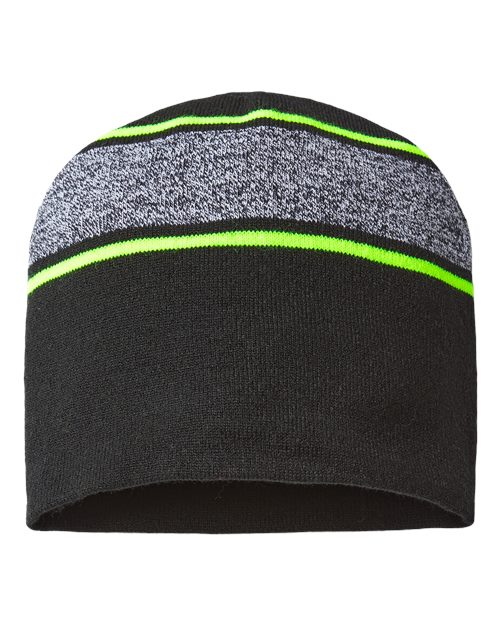 CAP AMERICA USA-Made Variegated Striped Beanie - Black/ Neon Yellow Front