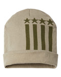 CAP AMERICA USA-Made Patriotic Cuffed Beanie - Khaki/ Olive Stars Front