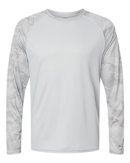 Paragon Unisex Cayman Performance Camo Colorblocked Long Sleeve T-Shirt - Aluminum Front